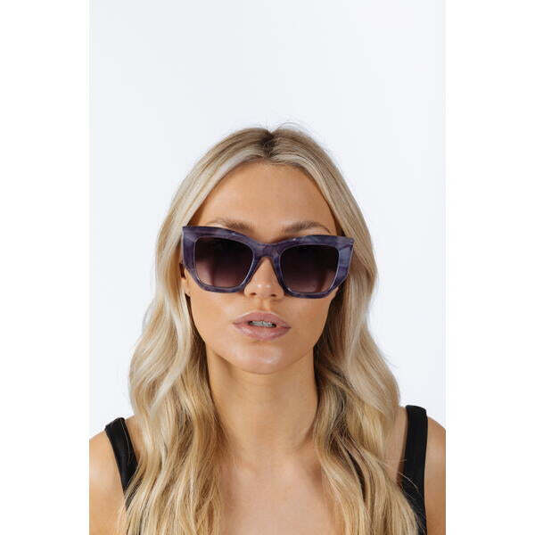 SVNX square cat-eye sunglasses in purple multi with grey lens, UK version