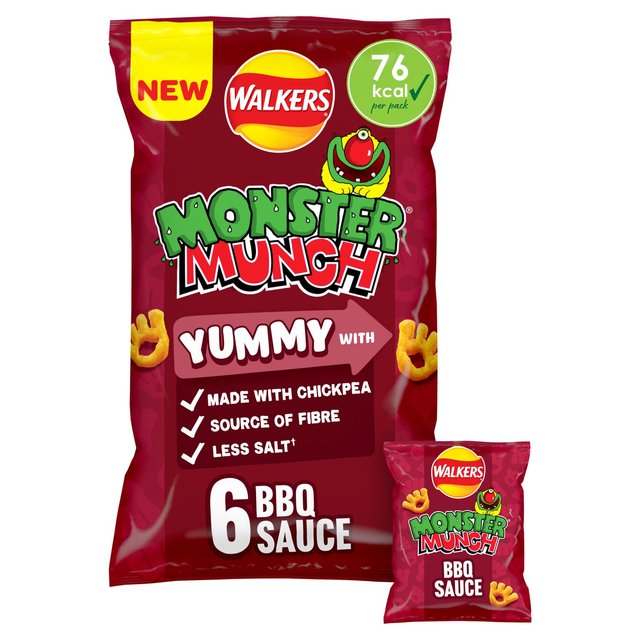 Walkers Monster Munch BBQ Sauce Multipack Chickpea Crisps   6 x 16g GOODS M&S   