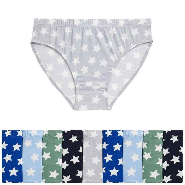 M&S Boys Pure Cotton Star Briefs 2-7 Years Blue 10 pack