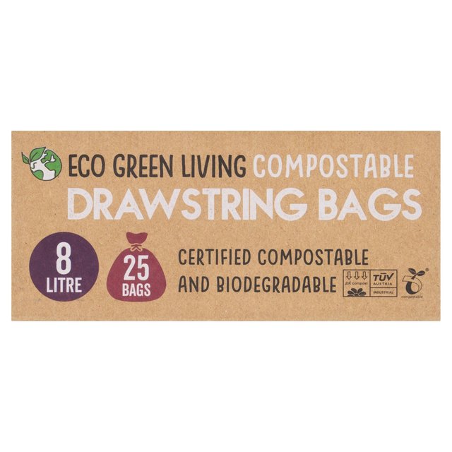 Eco Green Living Certified Compostable Small 8L Drawstring Bin Liner   25 per pack GOODS M&S   