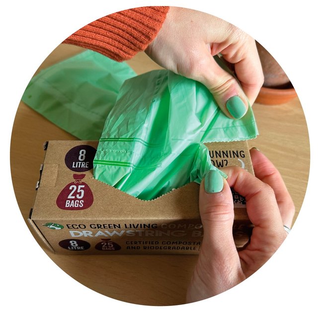 Eco Green Living Certified Compostable Small 8L Drawstring Bin Liner   25 per pack GOODS M&S   