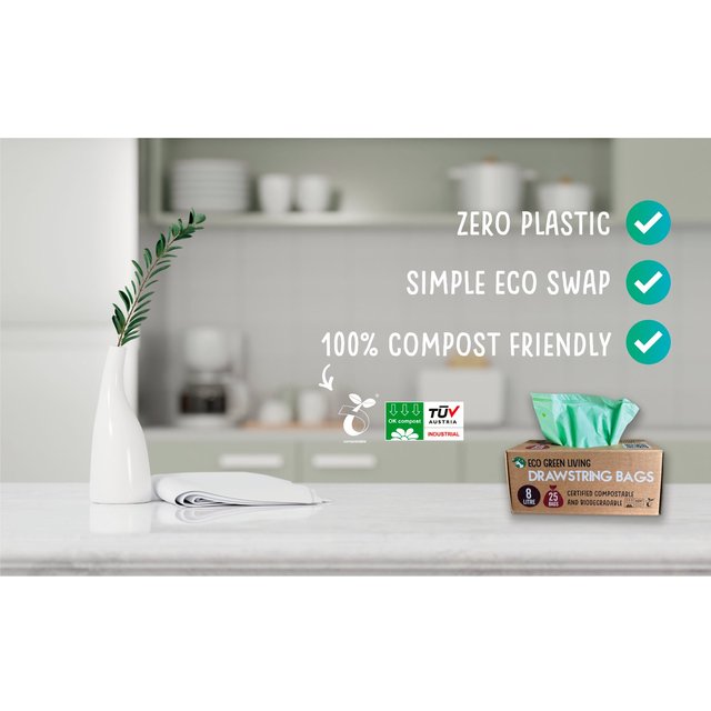 Eco Green Living Certified Compostable Small 8L Drawstring Bin Liner   25 per pack GOODS M&S   