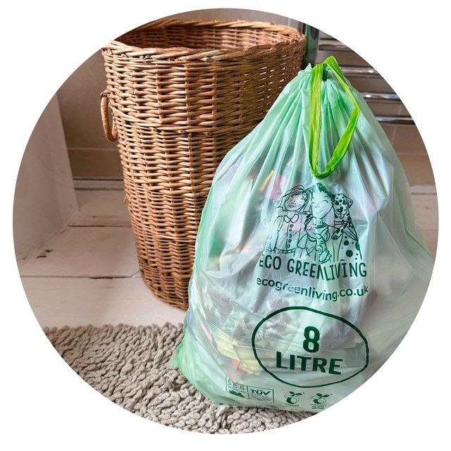 Eco Green Living Certified Compostable Small 8L Drawstring Bin Liner   25 per pack GOODS M&S   