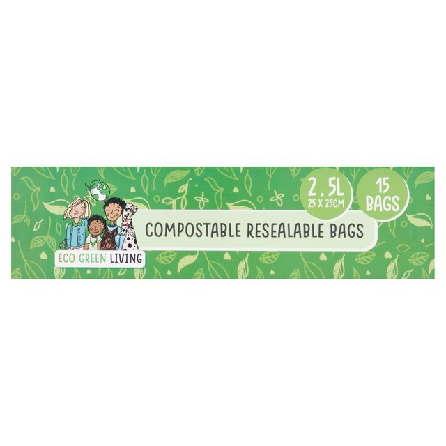 Eco Green Living Certified Compostable Large 2.5L Resealable Ziplock Bags   15 per pack GOODS M&S   