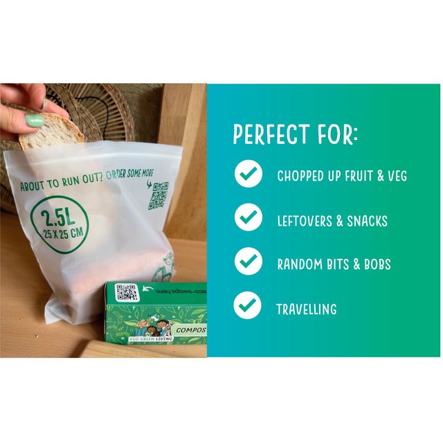 Eco Green Living Certified Compostable Large 2.5L Resealable Ziplock Bags   15 per pack GOODS M&S   