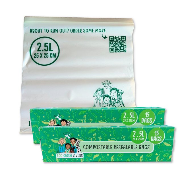 Eco Green Living Certified Compostable Large 2.5L Resealable Ziplock Bags   15 per pack GOODS M&S   