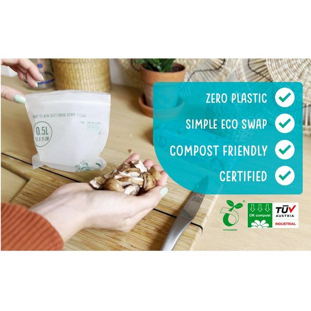 Eco Green Living Certified Compostable Small 0.5L Resealable Ziplock Bags   25 per pack