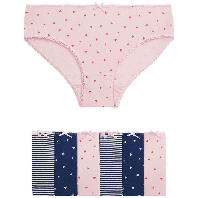 M&S Girls Cotton Rich Stripes & Hearts Knickers 2-12 Years 7 Pack GOODS M&S   