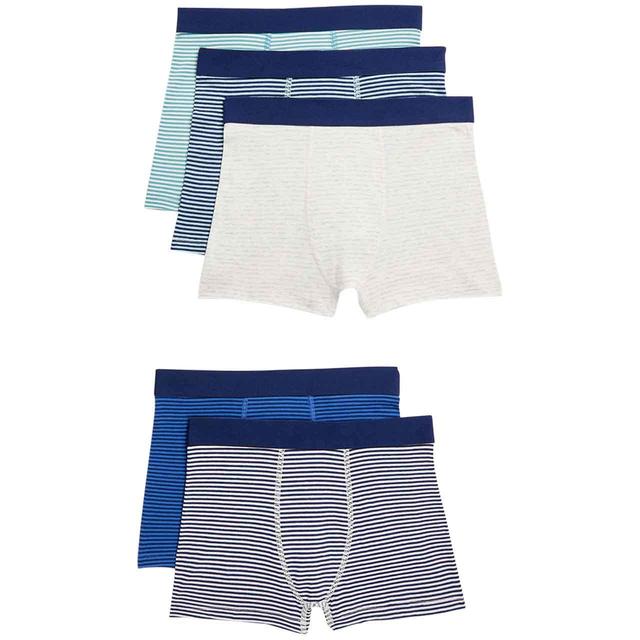 M&S Boys Cotton with Stretch Striped Trunks 6-12 Years 5 Pack GOODS M&S   