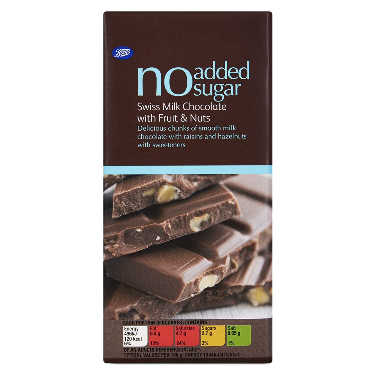 Boots No Added Sugar Swiss Milk Chocolate with Fruit & Nuts (100g) GOODS Boots   