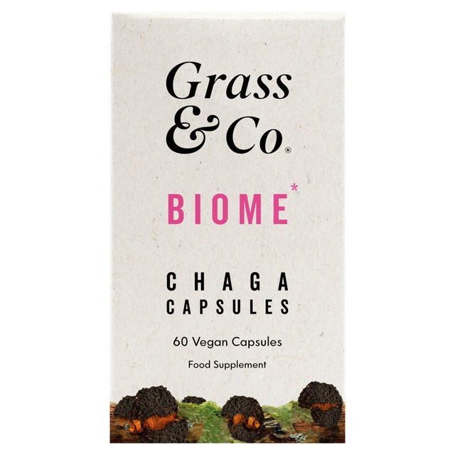 Grass & Co. BIOME Chaga Mushrooms with Turmeric + Ginger 60 Vegan Capsules