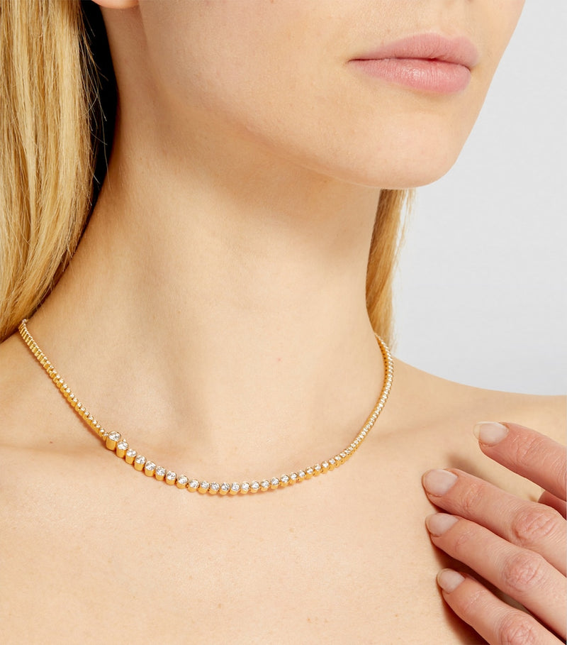 Sophie Bille Brahe yellow gold diamond tennis necklace, UK version