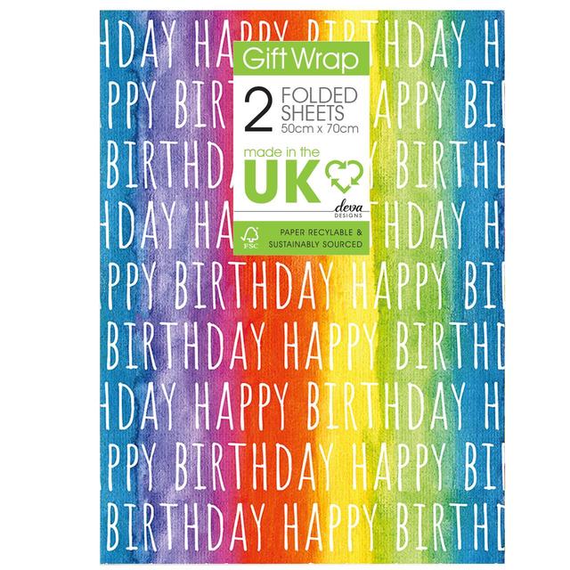 Rainbow Birthday Gift Wrap Sheets   2 per pack