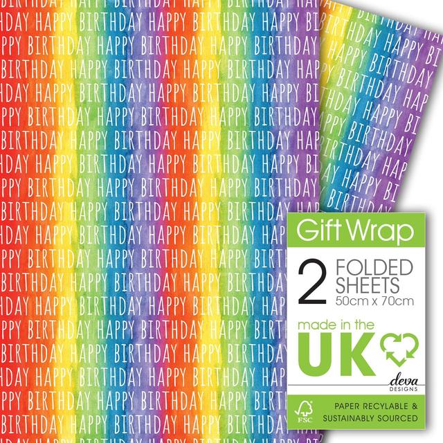 Rainbow Birthday Gift Wrap Sheets   2 per pack