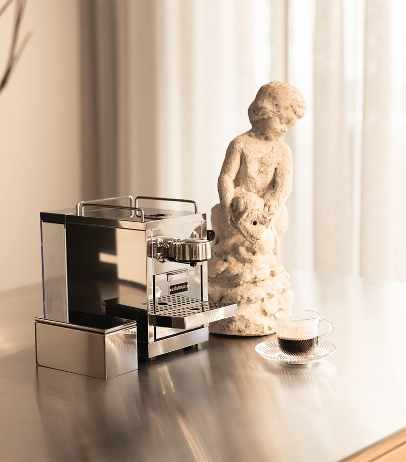 Sjöstrand stainless steel coffee capsule case in polished chrome, 7.5cm x 16cm x 7cm (British brand)
