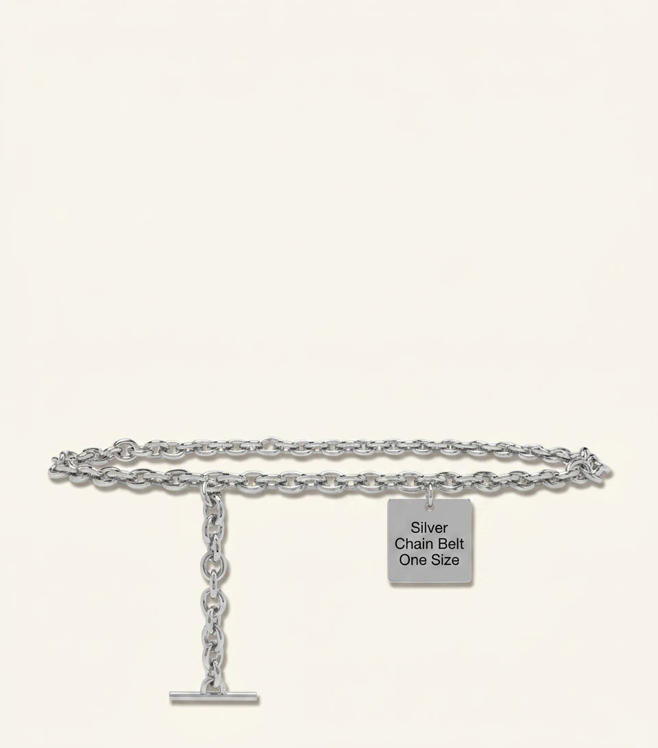 McQueen T-Bar chain belt silver-tone, imported from the UK
