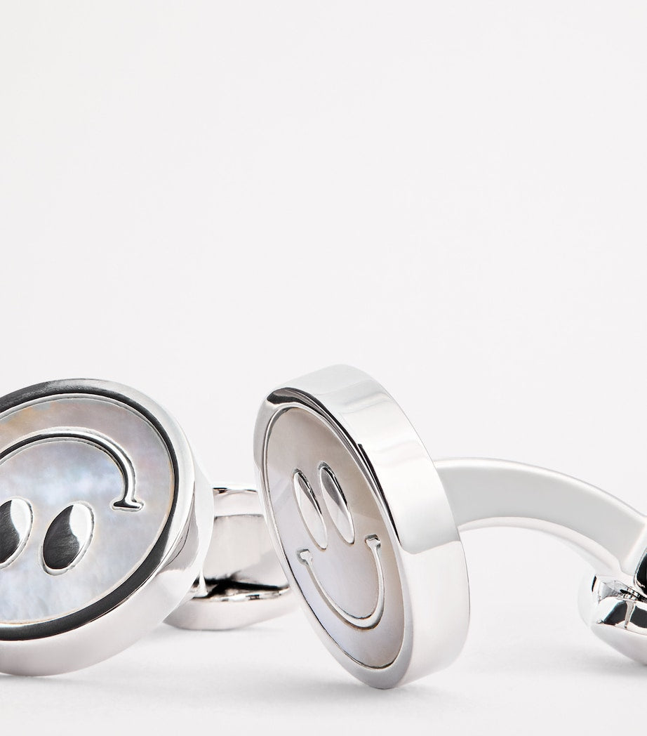 Babette Wasserman rhodium-plated smiley face cufflinks 1.5cm - British product