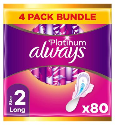 Always Platinum Long (Size 2) Pads Wings 20 Sanitary Towels x4 Bundle GOODS Boots   