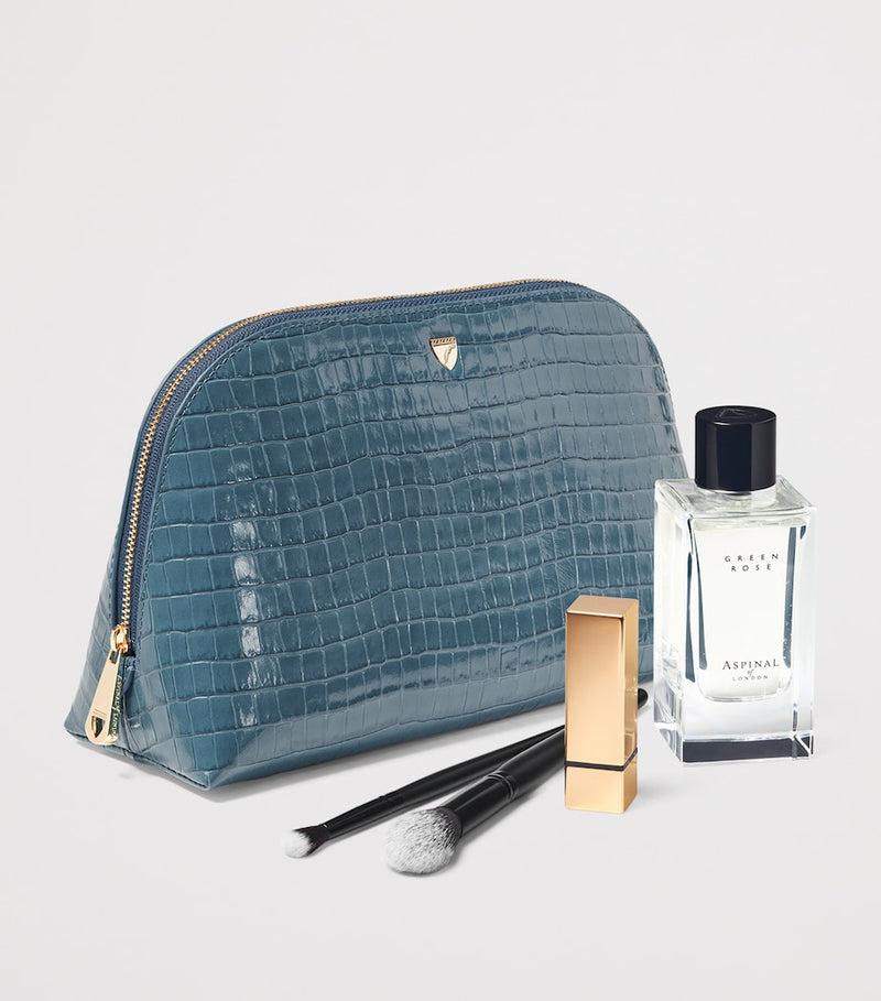 Aspinal of London large leather croc-embossed cosmetic case - British product