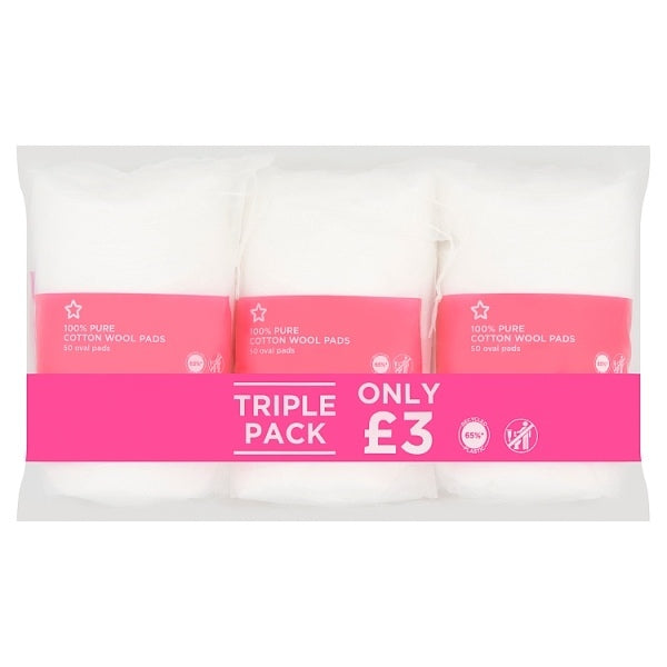 Superdrug 100% Pure Cotton Wool Pads - 50 Oval Pads