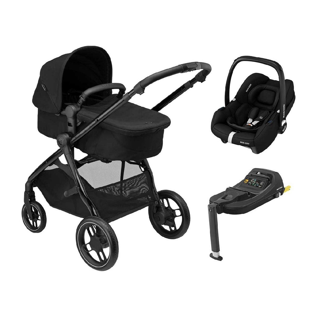 Maxi-Cosi Zelia3 Luxe Travel System with Car Seat Base Twillic Black GOODS Boots   