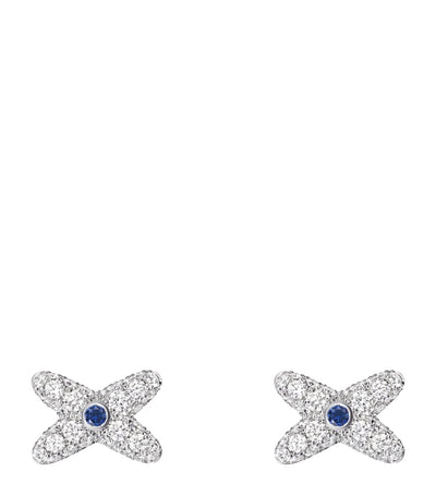 Harrods Chaumet Jeux de Liens White Gold Diamond and Sapphire Stud Earrings- Buy online at McGrocer