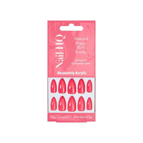 Nail HQ almond poppy red acrylic nails 24 pieces, imported from the UK