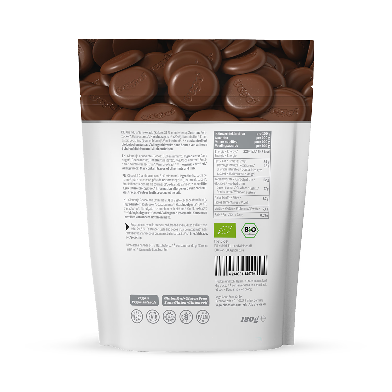 Vego hazelnut gianduja hot chocolate melts 180g (British brand)