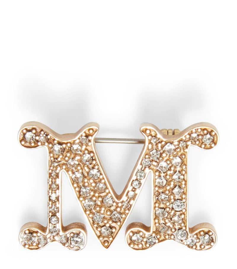 Max Mara embellished monogram brooch with crystals - British product
