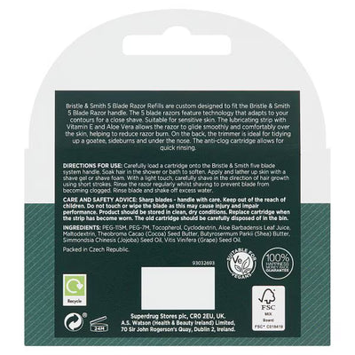 Superdrug Bristle & Smith Five Blade Razor Refills x4- Buy online at McGrocer