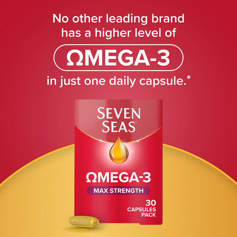 Seven Seas Omega-3 max strength 30 capsules, imported from the UK