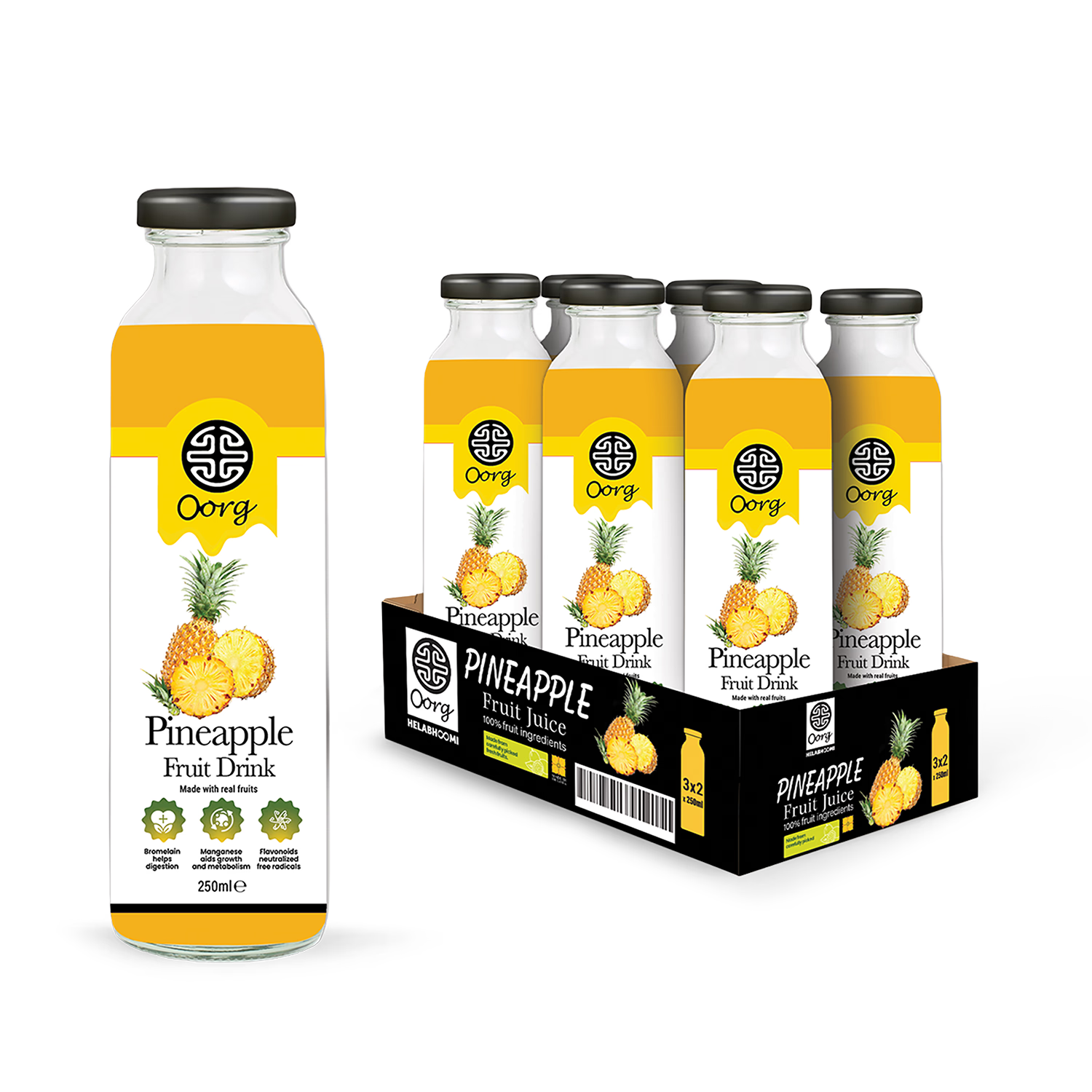 OORG natural pineapple juice 250ml x6, imported from the UK