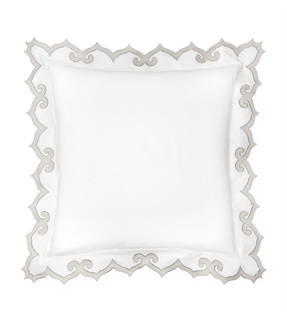 Square Egyptian Cotton Pillowcase with Sateen Appliqué and Hand-Scalloped Edges, 65cm x 65cm