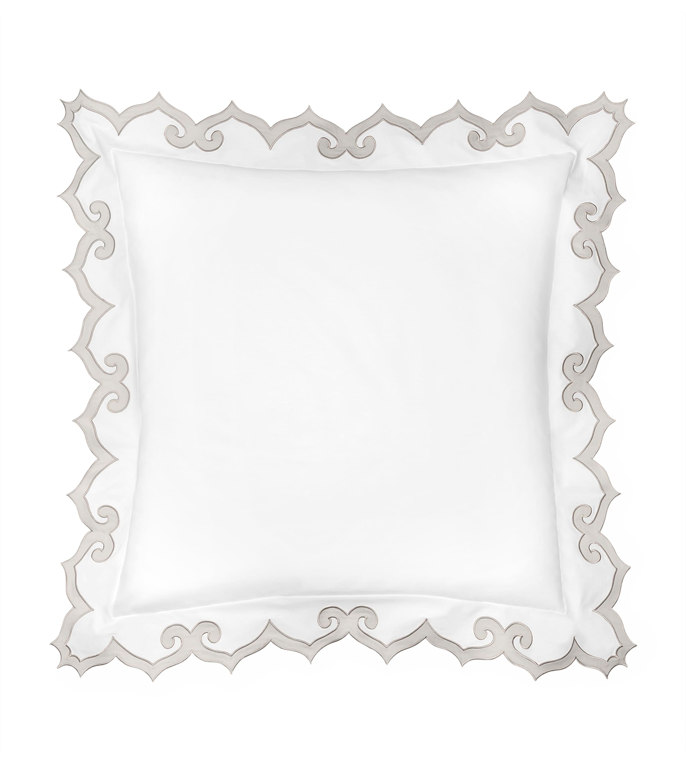 Square Egyptian Cotton Pillowcase with Sateen Appliqué and Hand-Scalloped Edges, 65cm x 65cm