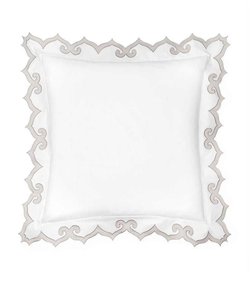 Square Egyptian Cotton Pillowcase with Sateen Appliqué and Hand-Scalloped Edges, 65cm x 65cm