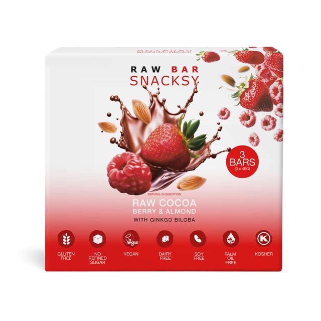 Snacksy Raw Chocolate Berry & Almond with Gingko Biloba   3 x 40g