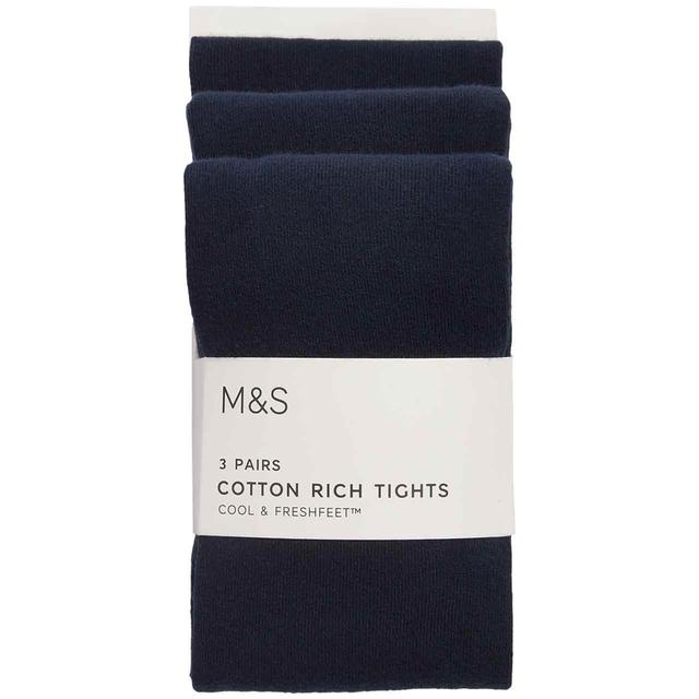 M&S School Tights 3 Pack 2-14 Years Navy