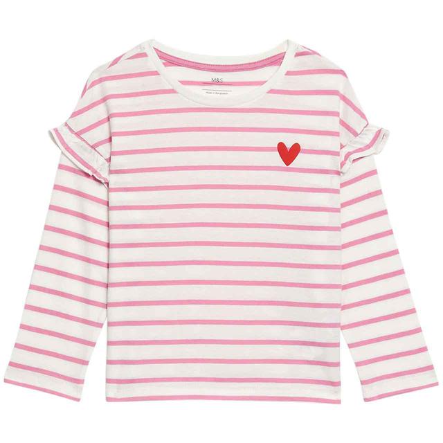 M&S Stripe Heart Top 2-7 Years Pink GOODS M&S   