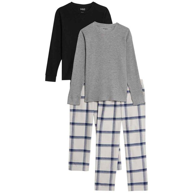 M&S Waffle Check Pyjamas 7-12 Years Grey