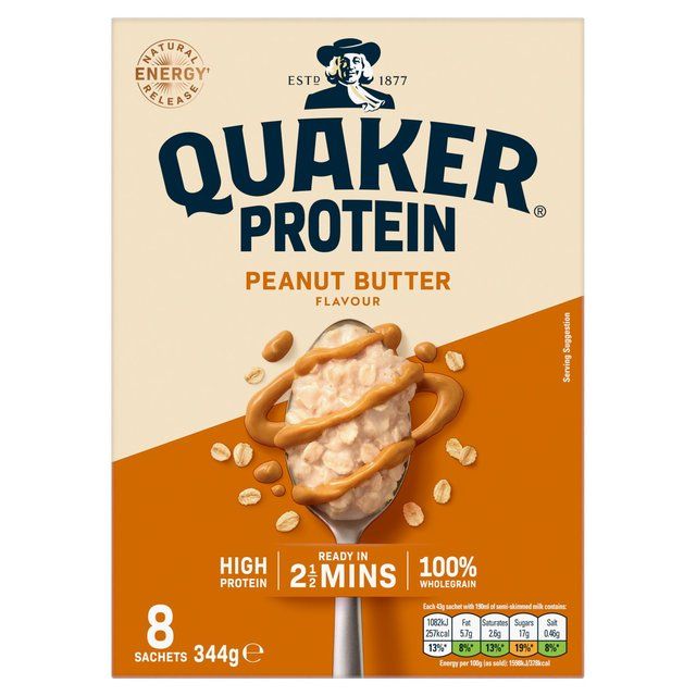 Quaker Oat So Simple Protein Peanut Butter Porridge Sachets Cereal   8 x 1 per pack GOODS M&S   