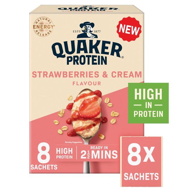 Quaker Oat So Simple Protein Strawberries & Cream Porridge Sachets Cereal   8 x 1 per pack