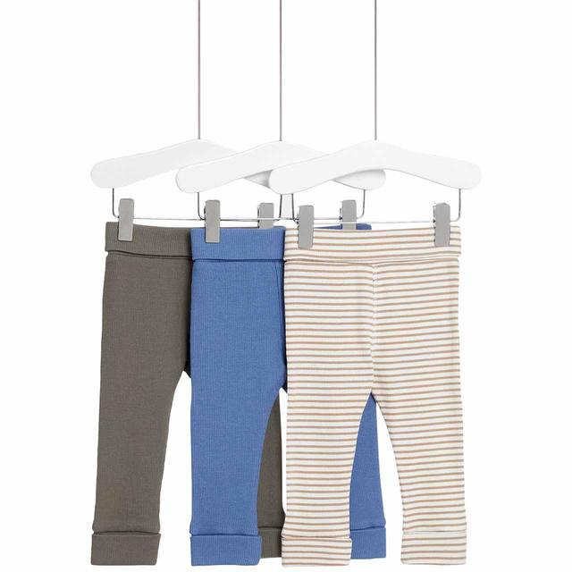 M&S Plain & Striped Leggings 3 Pack 0 Months-3 Years Blue GOODS M&S   