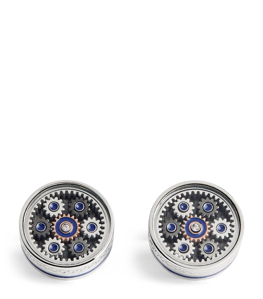 Tateossian Septa Gear cufflinks palladium-plated brass, UK version
