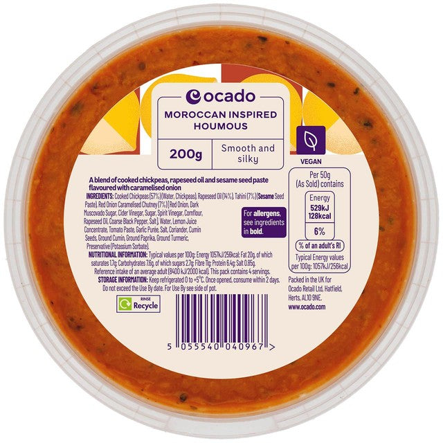 Ocado Moroccan Inspired Houmous Dip 200g, imported from the UK