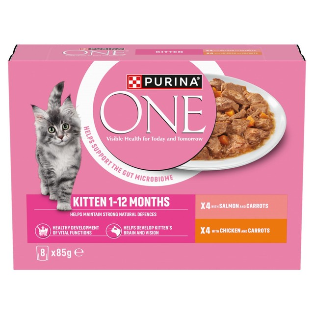 Purina One kitten wet cat food Salmon and Chicken 8 x 85g, imported from the UK