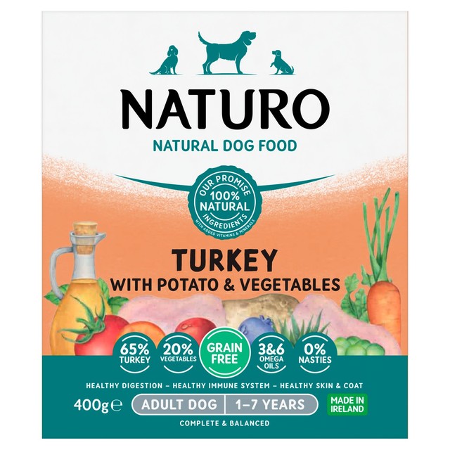 Naturo grain free turkey dog food 400g, imported from the UK
