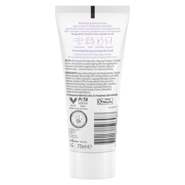 Dove whole body deodorant cream lavender and chamomile, imported from the UK