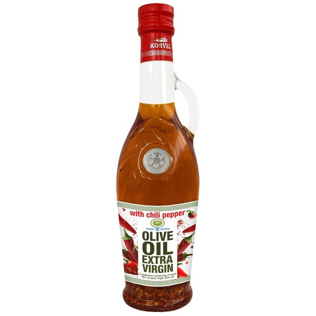 Korvel Greek Extra Virgin Olive Oil with Chili Pepper 500ml, UK version