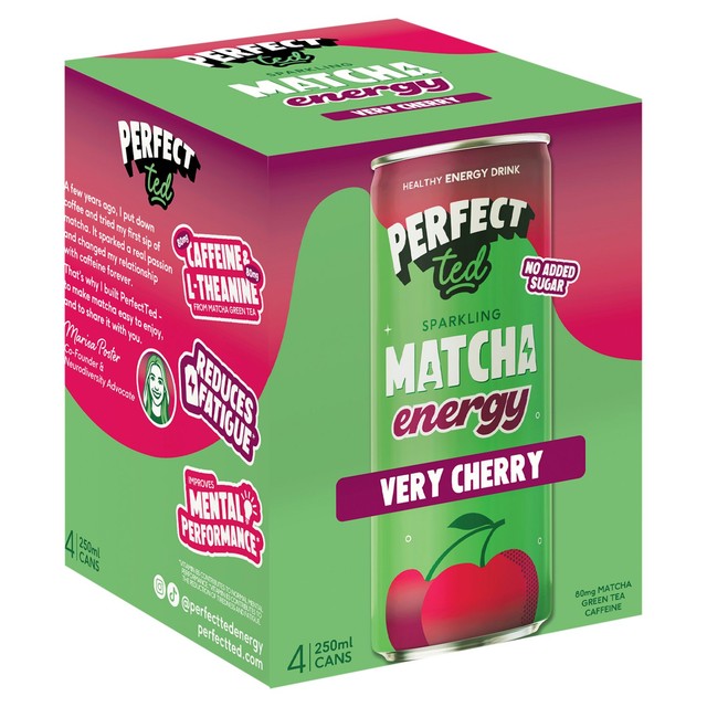 PerfectTed Very Cherry matcha energy drink 4 pack - British product