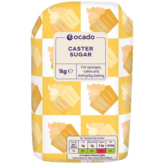Ocado caster sugar 1kg, imported from the UK